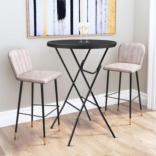 Folding Round Bar Table, HDPE Top with Gray Metal Finish, Black F15045