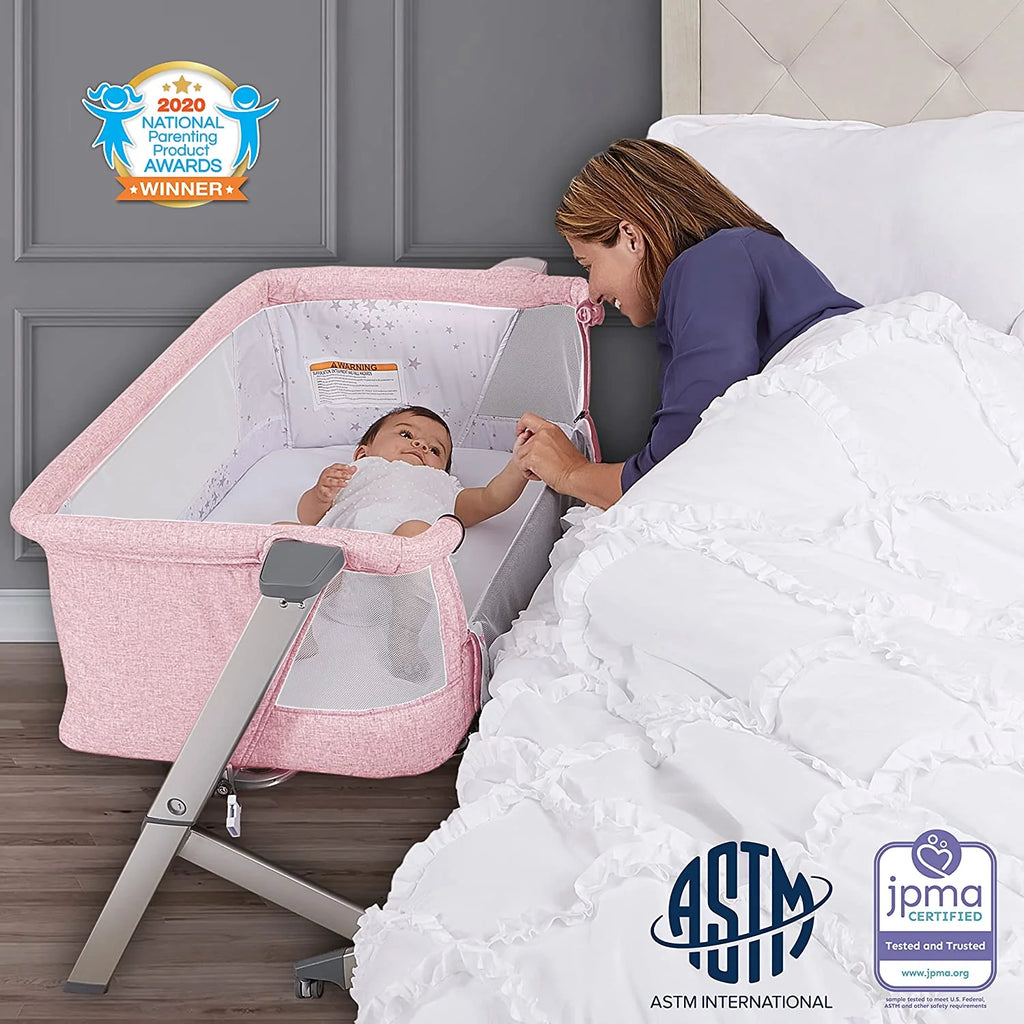 Pink Portable Baby Bassinet with Adjustable Height and Foldable Design V86789
