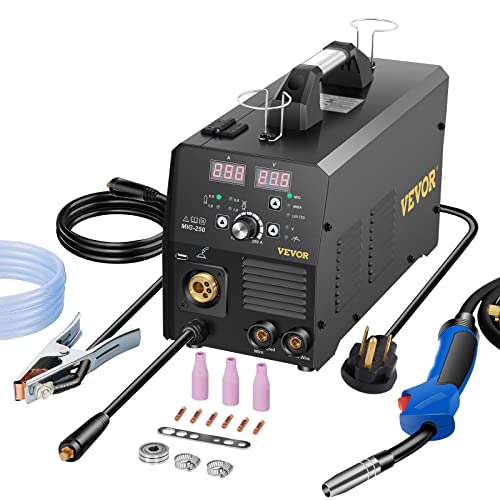 VEVOR 250Amp MIG Welder, Welding Machine 3 in 1, 220V Flux Core/Gas/Solid Wire Welding Machine w/IGBT Inverter & Torch, Digital MIG/Lift TIG/Stick Multiprocess Welder