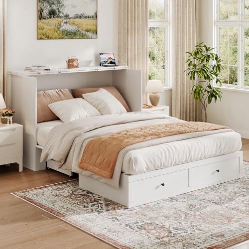 Murphy Bed with Storage and Charging Station, Foldable Panel, for Guest Bedroom, Living Room, Office V324