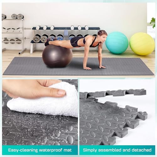 Puzzle Exercise Mat for Home Gym, EVA Interlocking Foam Floor Tiles with Border I79139