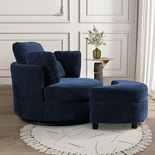 Swivel Barrel Chair with Ottoman for Living Room Bedroom, White W553228