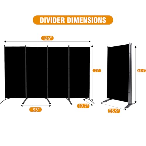 Room Divider Screen 3 Panel Folding Partition with Metal Frame, Grey M4968