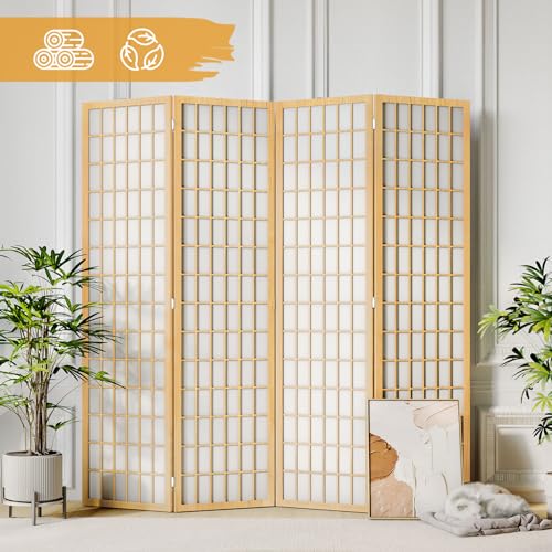6 Panel Folding Shoji Screen Room Divider, 5.9 Ft, Natural J6469