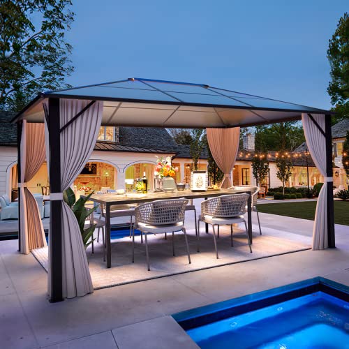 10'x13' Hardtop Gazebo with Polycarbonate Double Roof, Aluminum Frame, Curtains and Netting N263