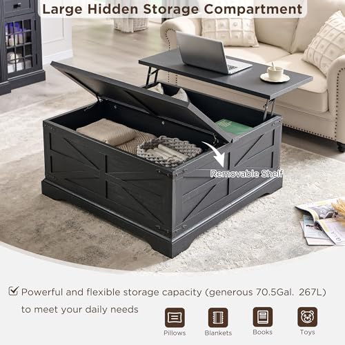 Farmhouse Lift Top Coffee Table with Storage, 36" Wood Square Center Table G51641