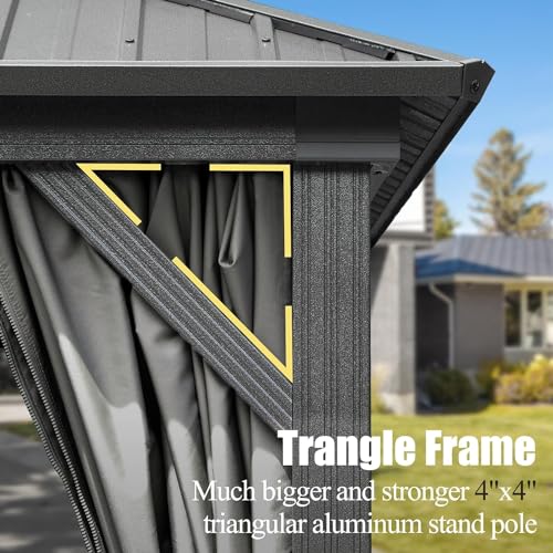 10 x 10 ft Hardtop Gazebo with Netting and Curtains, Galvanized Steel Roof for Patio and Garden X50618