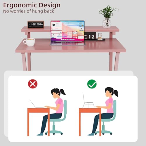 Small Desk with Adjustable Monitor Stand for Small Spaces, Grey D8453