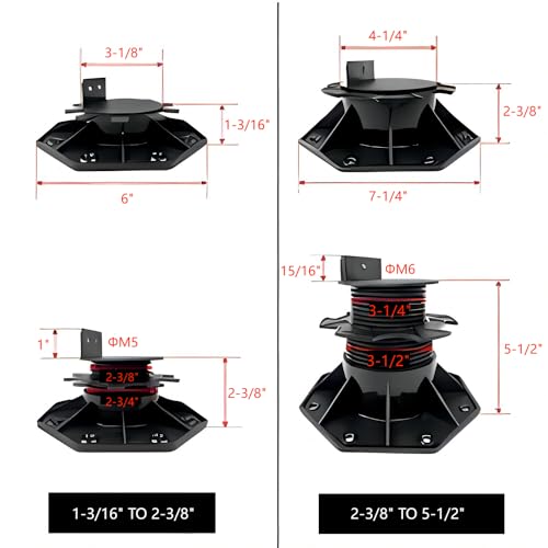 Adjustable Deck Support Pedestal for Floating Deck Platform, Height Adjustable 1-3/16" to 2-3/8", Black, 12-Pack R465