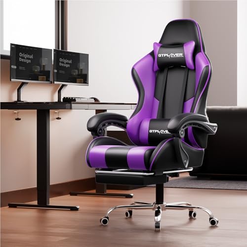 Gaming Chair with Footrest and Lumbar Support, Height Adjustable, 360° Swivel, Blue U7447
