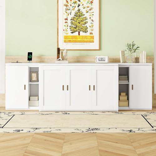Murphy Bed Chest with Shelves, Foldable Wood Platform Bed Frame I45495