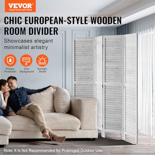 Wood Room Divider, 4 Panel Folding Privacy Screen, 66.9 Inches Tall, Indoor Wooden Partition A907