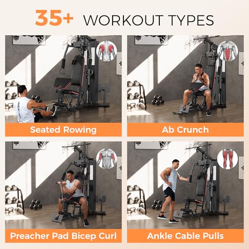 Home Gym Equipment with 150LBS Weight Stack and Pulley System R3045