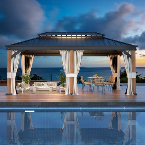 12x20 Hardtop Gazebo Double Roof Galvanized Steel Outdoor Aluminum Frame with Netting and Curtains M3306