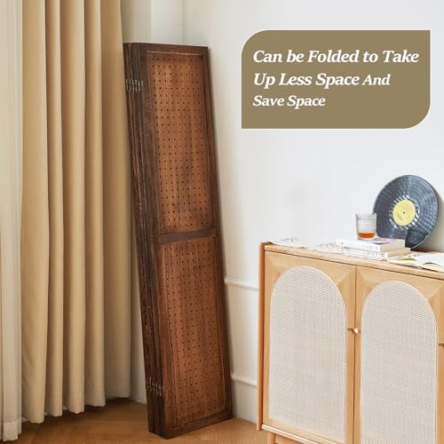 Wooden Pegboard Room Divider, 5.6Ft Folding Privacy Screen P5676