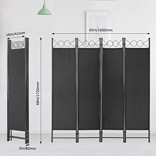 4 Panel Room Divider 6FT Steel Frame Folding Privacy Screen S6430