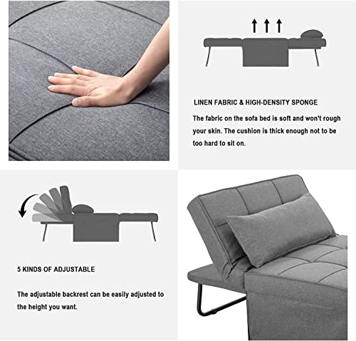 Sofa Bed Folding Ottoman Couch with Adjustable Backrest, Dark Grey C9023