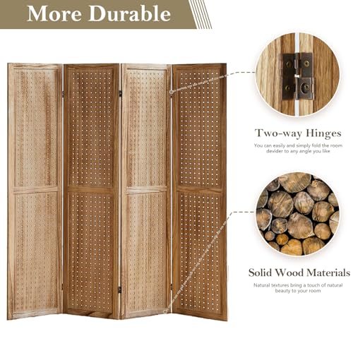 Wooden Pegboard Room Divider, 5.6Ft Folding Privacy Screen P5676