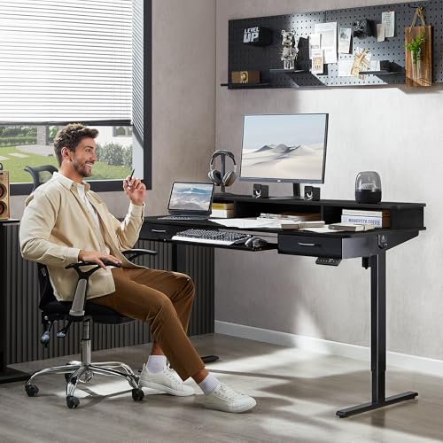 Electric Standing Desk with 2 Drawers, Height Adjustable for Home Office B137