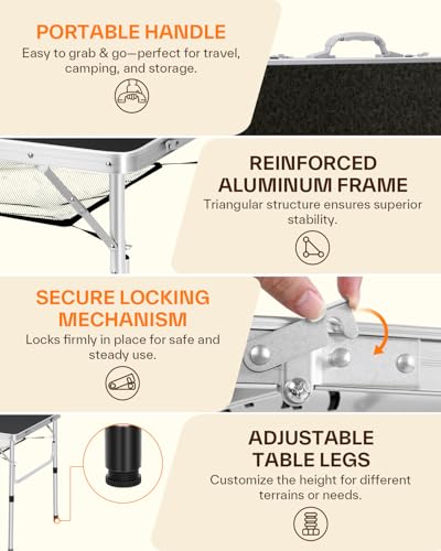 Adjustable Height Folding Camping Table with Mesh Layer Y4319