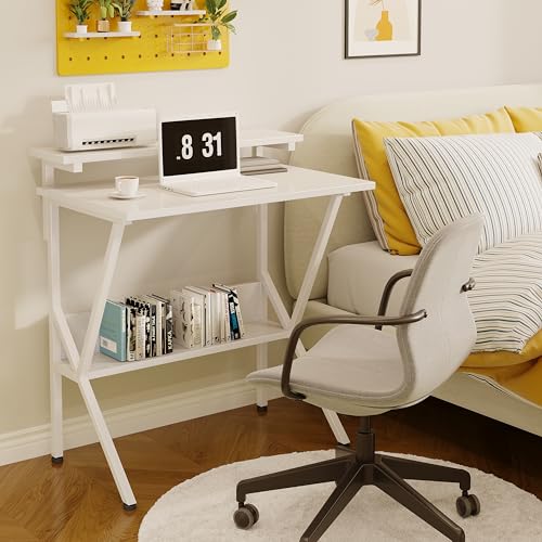 Small Desk with Adjustable Monitor Stand for Small Spaces, Grey D8453