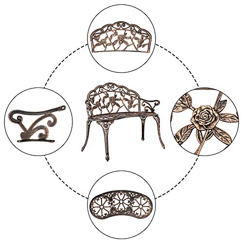 Outdoor Metal Rose Bench for Patio Garden, Cast Iron Frame, 2-Person Seat X288723