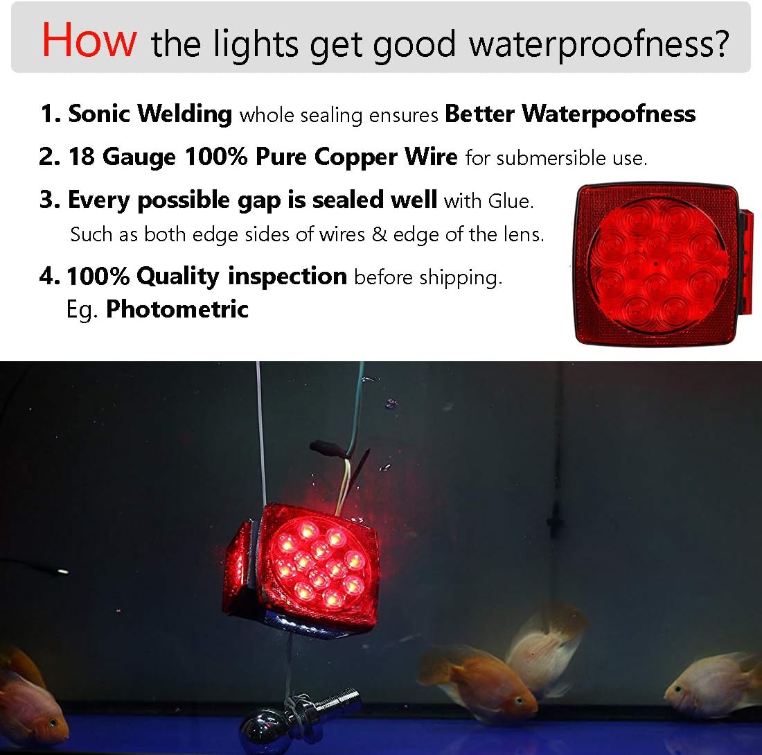 12V Submersible LED Trailer Tail Light Kit for Under 80 Inch Trailer Boat Utility Waterproof B775