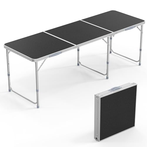 VINGLI 3FT Small Camping Table Adjustable Height Aluminum Folding Table for Picnic Party BBQ, Plastic RV Suitcase Table Portable Lightweight Fold Up Utility Outdoor Tables with Carrying Handle …