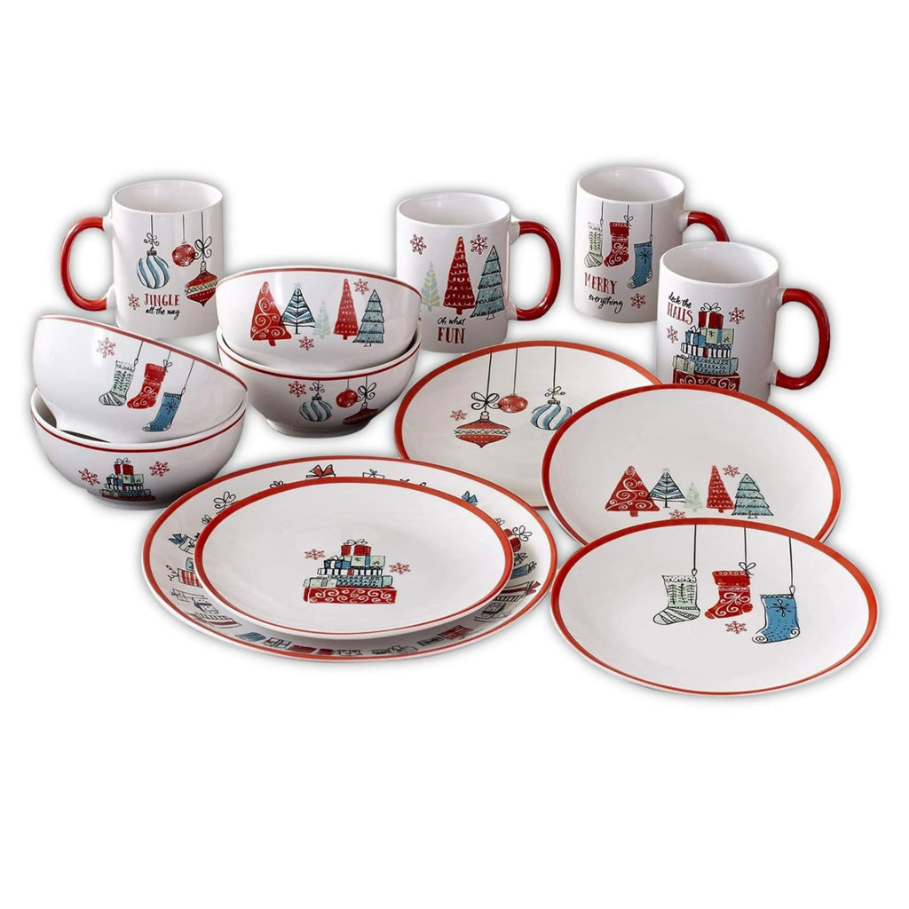 16-Piece White Porcelain Christmas Dinnerware Set T16316