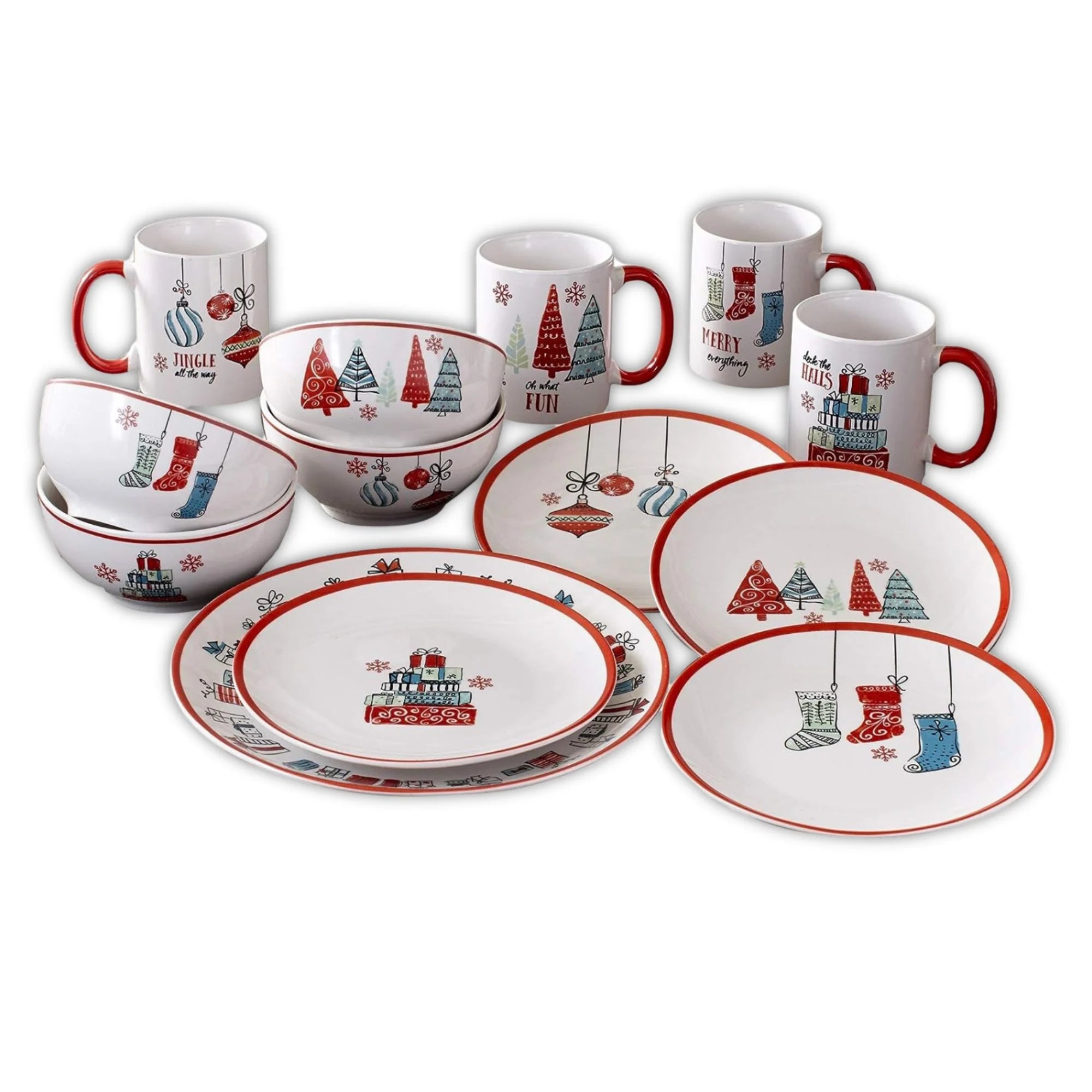 16-Piece White Porcelain Christmas Dinnerware Set T16316