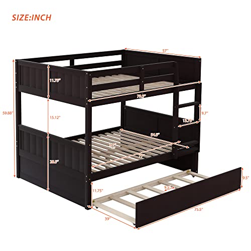 Twin Over Full Bunk Bed with Slide and Stairs for Kids E212