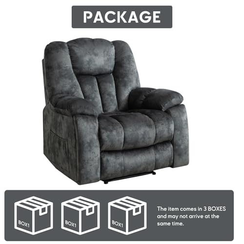 Manual Recliner Chair for Adults with Massage and Heat, Fabric, Brown C9569