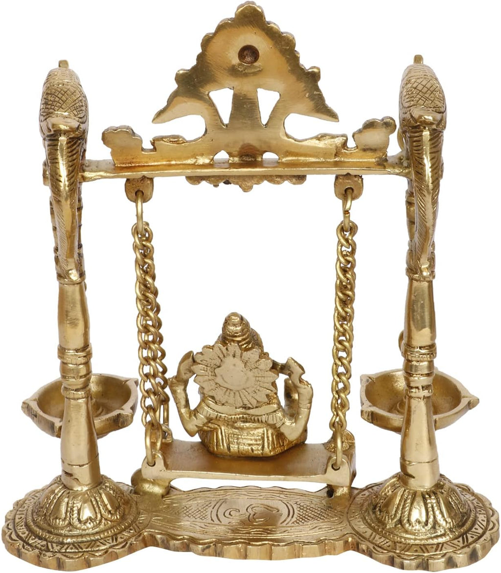 Brass Ganesh Jhula with Diya Hanging Swing Statue for Home Décor, 9 Inch E651595
