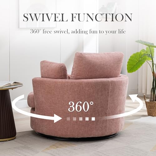 Oversized Swivel Barrel Chair with Ottoman, Chenille, Beige X252712