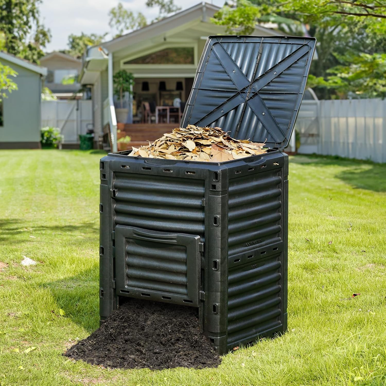 Garden Compost Bin 80 Gallon, Outdoor Composter with Top Lid and Bottom Door D9519