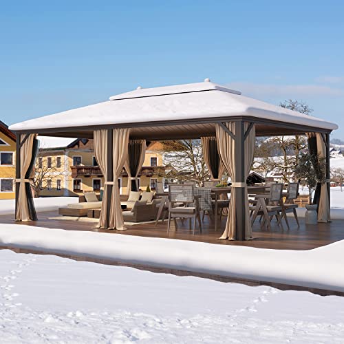 12x16 ft Hardtop Gazebo with Galvanized Steel Roof, Curtains and Netting V821