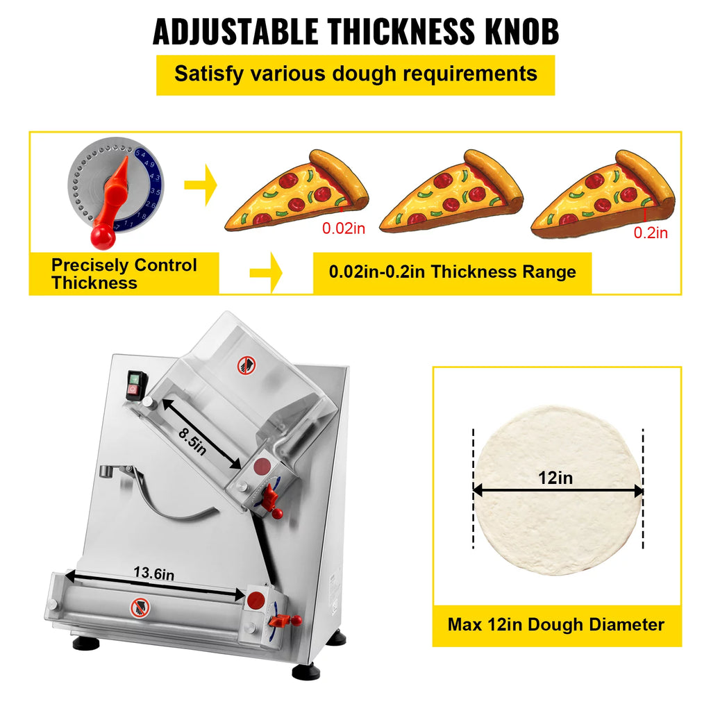 Electric Dough Sheeter Pizza Roller Stainless Steel 12'' E236