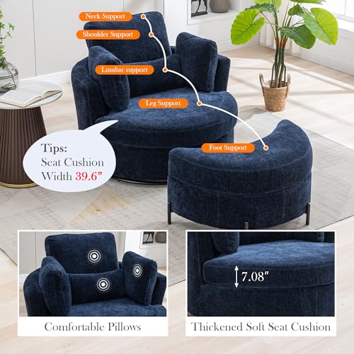 Oversized Swivel Barrel Chair with Ottoman, Chenille, Beige X252712