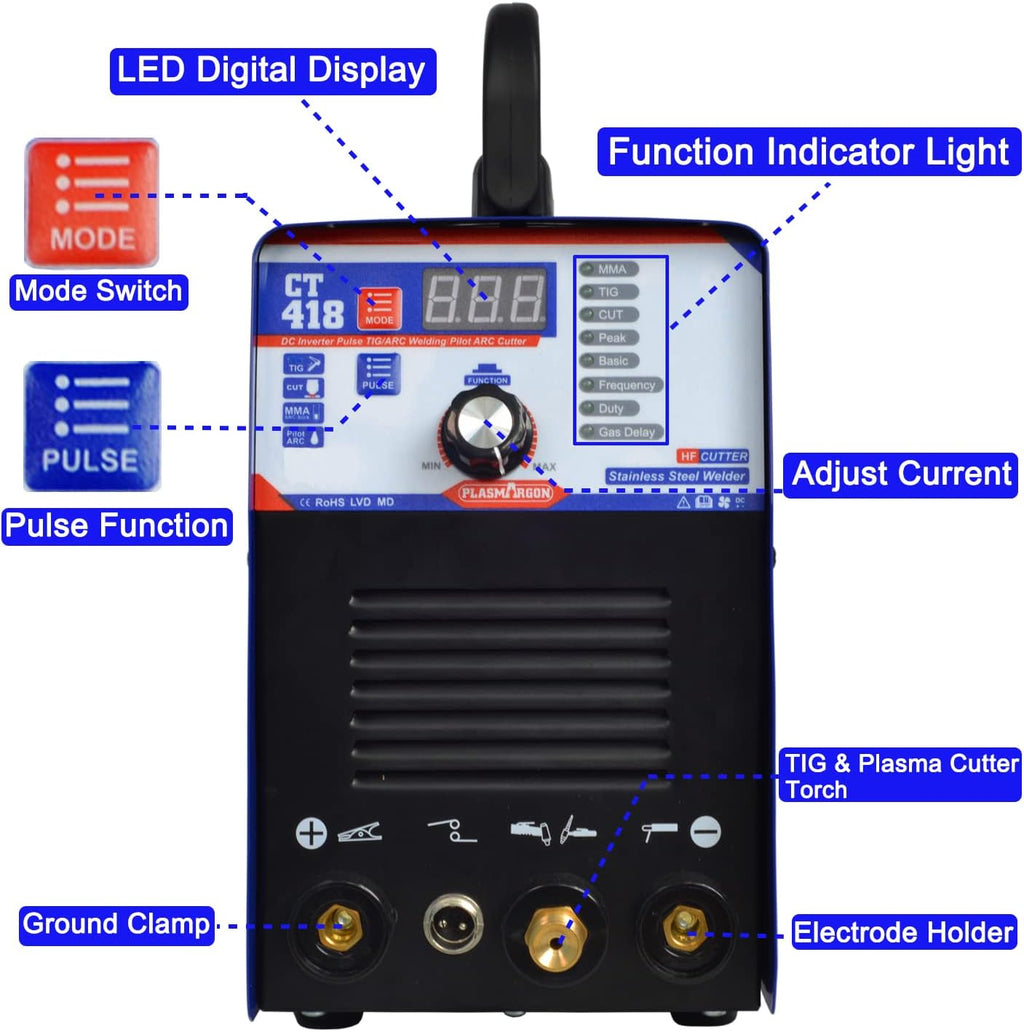 3 in 1 Plasma Cutter TIG Stick Welder, 180A Pulse, 110/220V C479