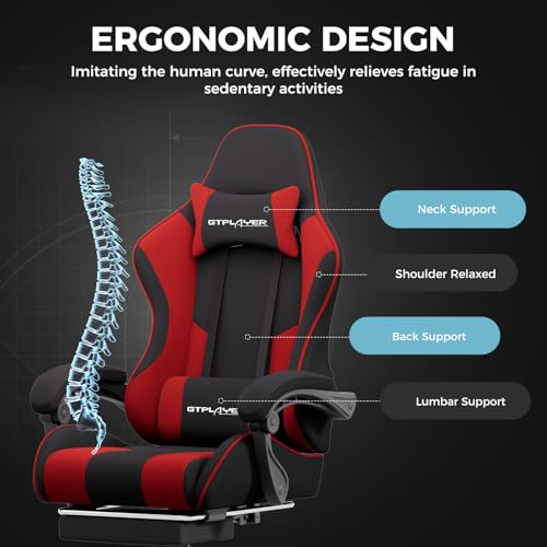 Gaming Chair with Footrest and Lumbar Support, Height Adjustable, 360° Swivel, Blue U7447