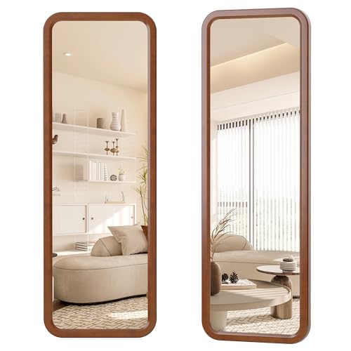 dnbss 63"x18" Wooden Full Length Mirror, Solid Wood Frame Full Body Mirror, Standing Floor Mirror, Stand or Wall-Mounted Mirror, Dressing Mirror for Bedroom, Rustic Mirror, White