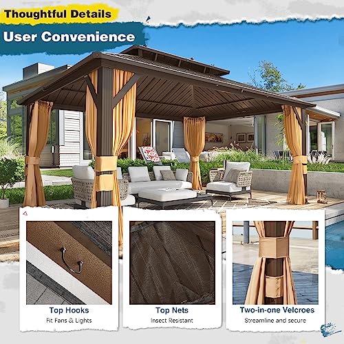 10'x13' Hardtop Gazebo with Polycarbonate Double Roof, Aluminum Frame, Curtains and Netting N263