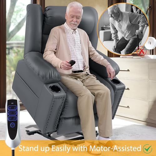 Large Power Lift Recliner Chair for Elderly with Heat and Massage, USB Port, Dark Brown A742