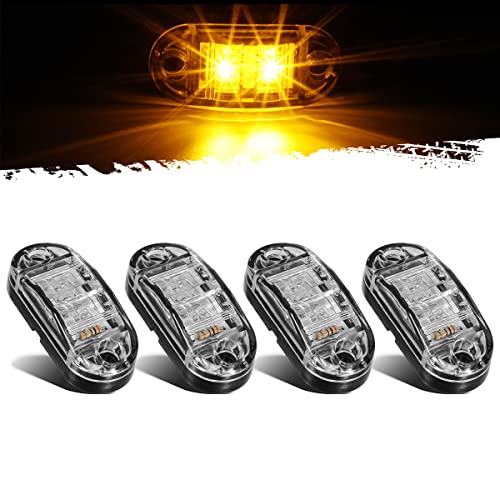 Partsam 4Pcs 2.5 Inch Oval Amber Led Side Marker/Clearance Lights 2 Diodes Clear Lens Surface Mount Trailer Truck Boat Marine Led Courtesy Lights Indicators Sealed Waterproof 12V