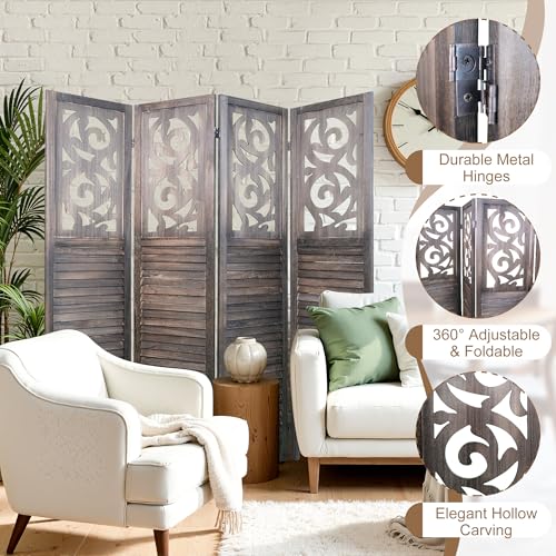 6 Panel Wooden Room Divider with Shelves B102027