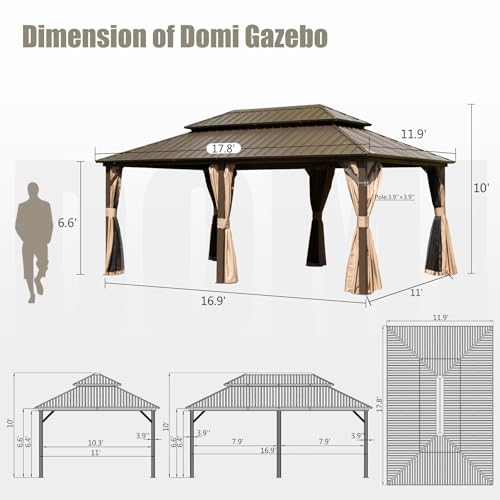 10 x 10 ft Hardtop Gazebo with Netting and Curtains, Galvanized Steel Roof for Patio and Garden X50618