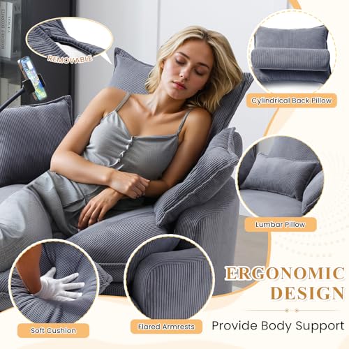 Swivel Accent Sofa Chair with Phone Holder & Storage Ottoman, Corduroy, Beige R7636