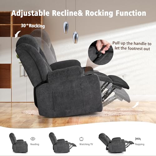 Swivel Recliner Chair for Adults with Massage and Heat, Fabric, Lime Gray B7507