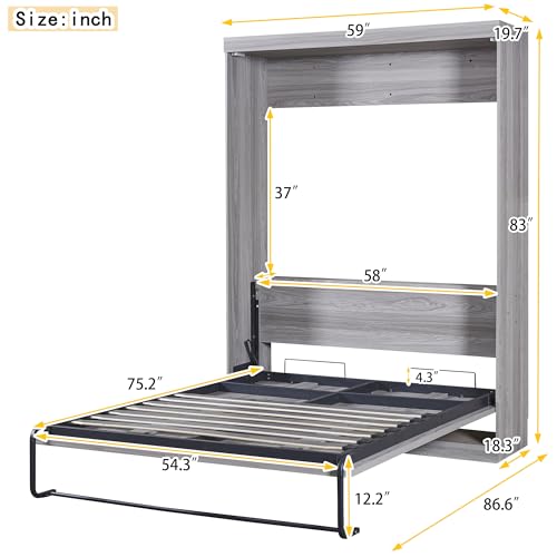 Murphy Bed Chest with Shelves, Foldable Wood Platform Bed Frame I45495