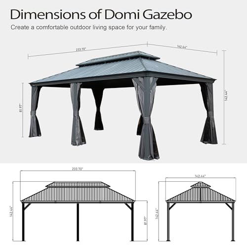 10 x 10 ft Hardtop Gazebo with Netting and Curtains, Galvanized Steel Roof for Patio and Garden X50618